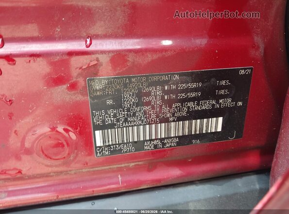 JTEAAAAHXMJ071715 2021 TOYOTA VENZA Maroon Շարժիչի բաժամունքի տեսք