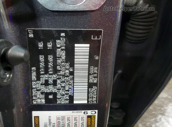 JTEBU5JR5J5487798 2018 TOYOTA 4RUNNER Gray VIN կոդի պիտակի տեսք