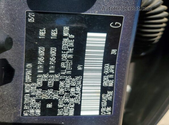 JTECU5JR4M5244735 2021 TOYOTA 4RUNNER Серый Вид наклейки с VIN-кодом