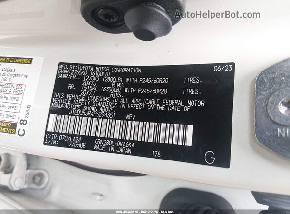 JTEDU5JR4P5294351 2023 TOYOTA 4RUNNER White Вид підкапотного простору