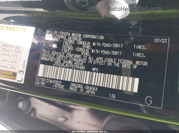 JTEEU5JR1P5299480 2023 TOYOTA 4RUNNER Black Engine compartment view