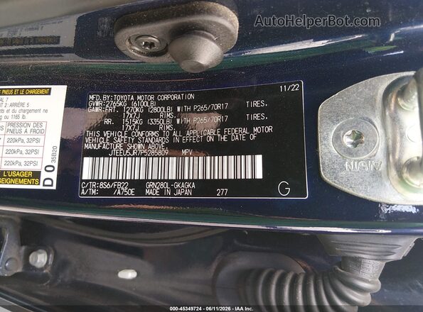 JTEEU5JR7P5285809 2023 TOYOTA 4RUNNER Purple Вид підкапотного простору
