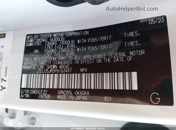 JTELU5JR5P6163497 2023 TOYOTA 4RUNNER White Engine compartment view
