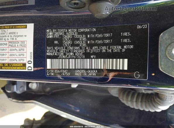 JTEMU5JR1P6176218 2023 TOYOTA 4RUNNER Blue Widok komory silnika