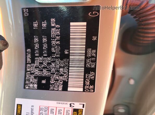 JTERU5JR0P6124102 2023 TOYOTA 4RUNNER Gray VIN sticker view