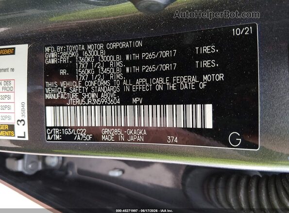 JTERU5JR3N5993604 2022 TOYOTA 4RUNNER Pink Vista del compartimento del motor