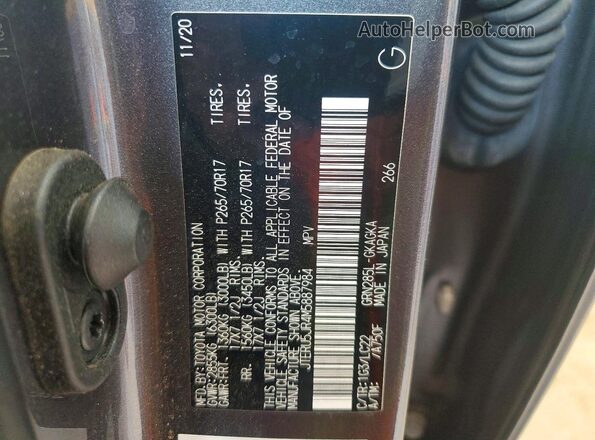 JTERU5JR4M5887984 2021 TOYOTA 4RUNNER Gray Vista de la etiqueta del VIN