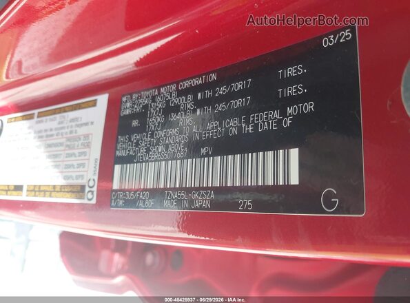 JTEVA5BR6S5017687 2025 TOYOTA 4RUNNER Red Вид підкапотного простору