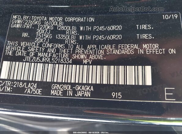 JTEZU5JR9L5218334 2020 TOYOTA 4RUNNER Black 