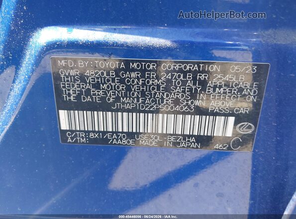 JTHAP1D22P5004063 2023 LEXUS IS 500 Blue Շարժիչի բաժամունքի տեսք