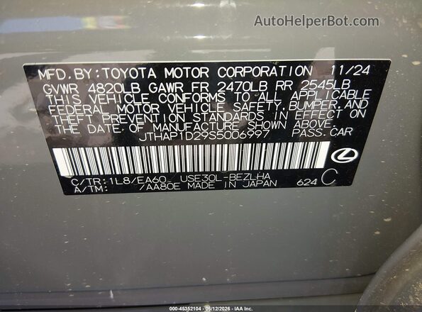 JTHAP1D29S5006997 2025 LEXUS IS 500 Silver Вид підкапотного простору