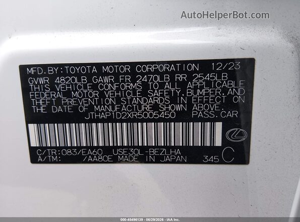 JTHAP1D2XR5005450 2024 LEXUS IS 500 Белый Вид подкапотного пространства