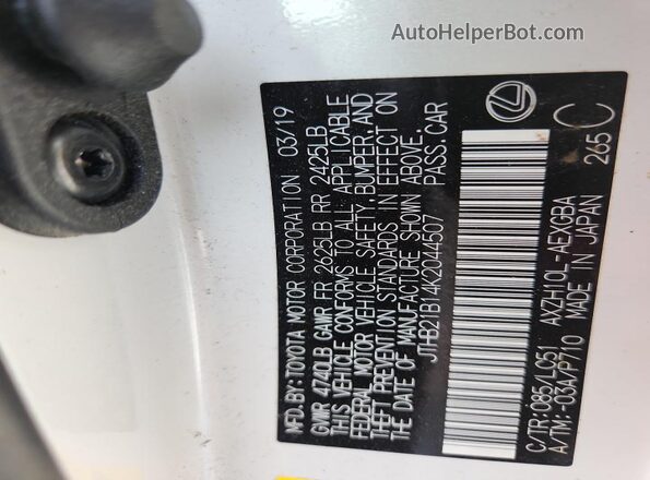 JTHB21B14K2044507 2019 LEXUS ES White Вид підкапотного простору