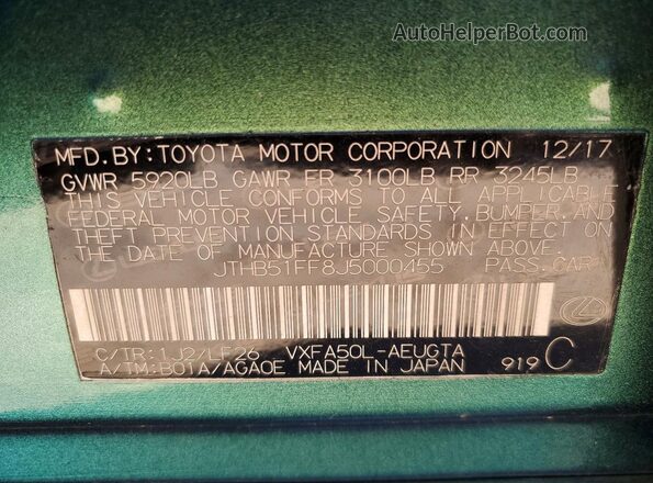 JTHB51FF8J5000455 2018 LEXUS LS Green Vista del compartimento del motor