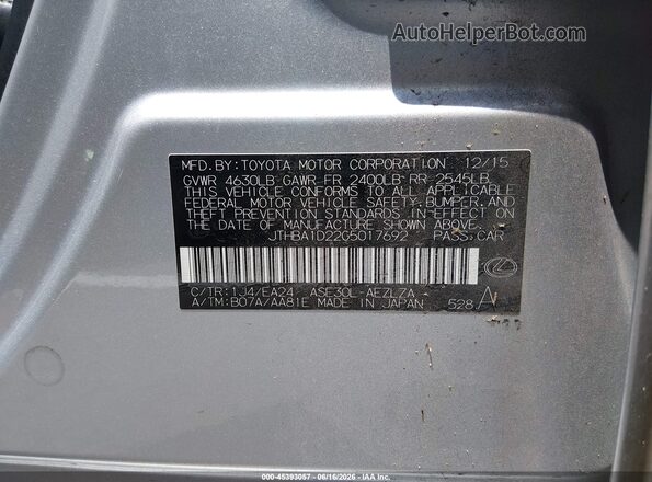 JTHBA1D22G5017692 2016 LEXUS IS 200T Silver Widok komory silnika