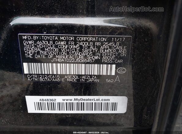 JTHBA1D22J5065457 2018 LEXUS IS 300 Black Շարժիչի բաժամունքի տեսք