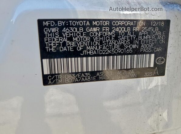 JTHBA1D22K5090165 2019 LEXUS IS White Engine compartment view