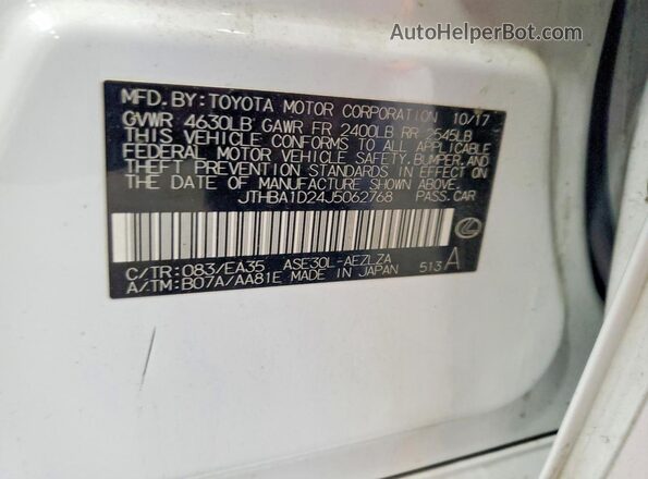 JTHBA1D24J5062768 2018 LEXUS IS White 