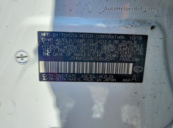 JTHBA1D24K5086859 2019 LEXUS IS White 
