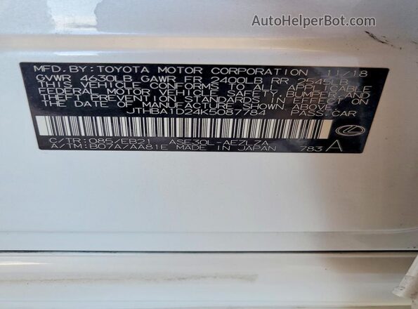 JTHBA1D24K5087784 2019 LEXUS IS White Вид підкапотного простору