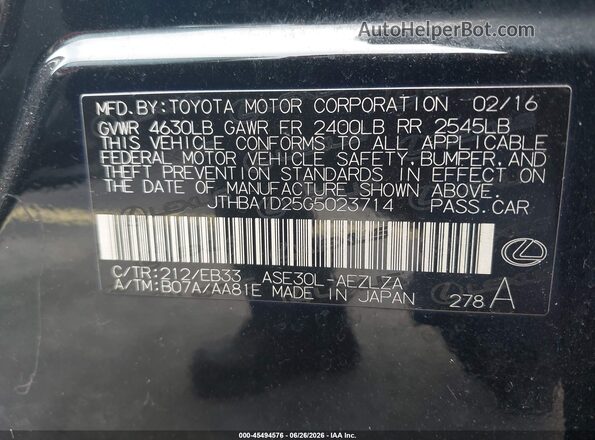 JTHBA1D25G5023714 2016 LEXUS IS 200T Black Engine compartment view