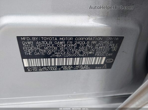 JTHBA1D25G5036611 2016 LEXUS IS 200T Silver ძრავის განყოფილების ხედი