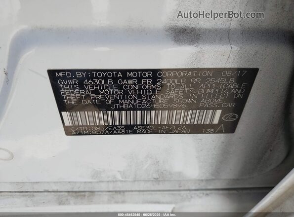 JTHBA1D26H5059896 2017 LEXUS IS 200T White Շարժիչի բաժամունքի տեսք