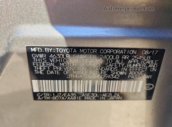 JTHBA1D27H5059342 2017 LEXUS IS Gray Вид наклейки з VIN-кодом