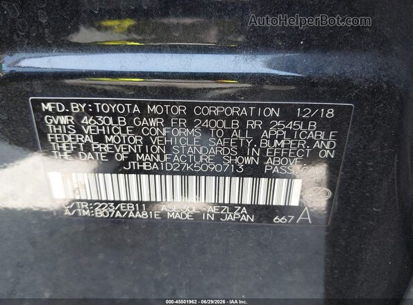 JTHBA1D27K5090713 2019 LEXUS IS 300 Black Շարժիչի բաժամունքի տեսք