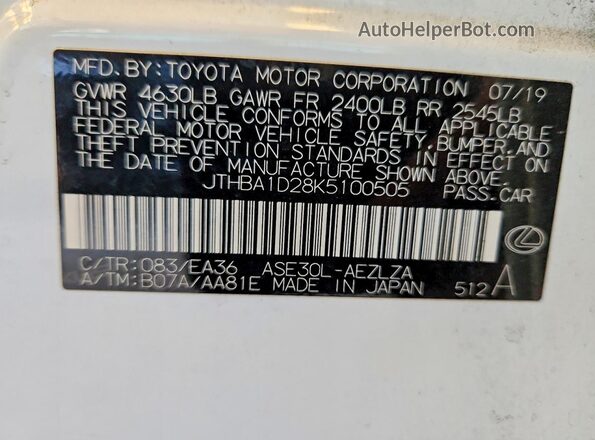 JTHBA1D28K5100505 2019 LEXUS IS Белый 