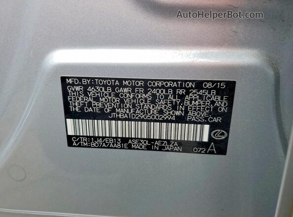 JTHBA1D29G5002994 2016 LEXUS IS Silver 