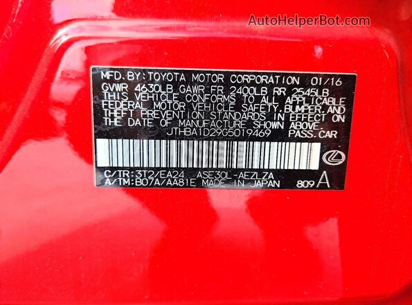 JTHBA1D29G5019469 2016 LEXUS IS Red 