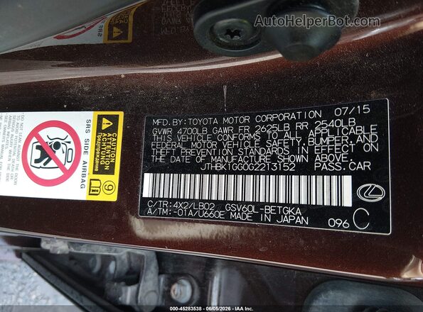 JTHBK1GG0G2213152 2016 LEXUS ES 350 Brown Вид підкапотного простору