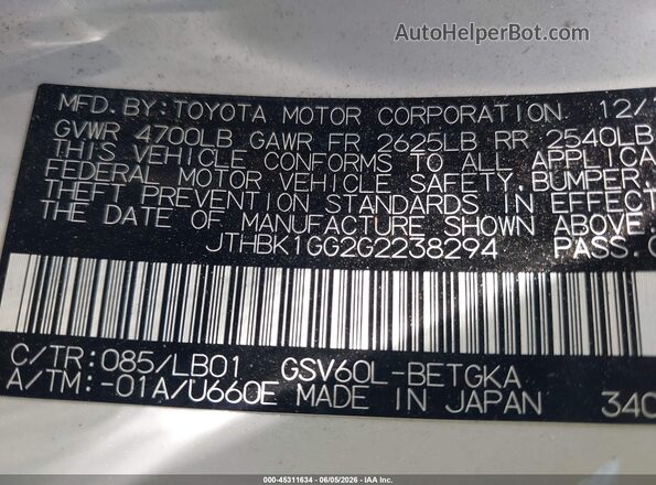 JTHBK1GG2G2238294 2016 LEXUS ES 350 White Widok komory silnika