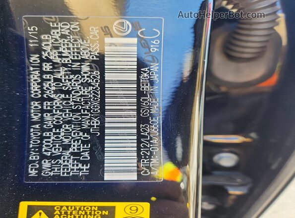 JTHBK1GGXG2234526 2016 LEXUS ES Black Widok naklejki z numerem VIN