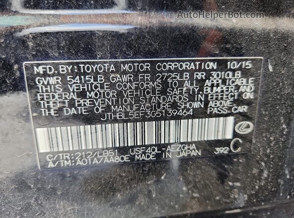 JTHBL5EF3G5139464 2016 LEXUS LS Black Вид наклейки з VIN-кодом