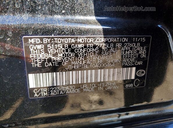 JTHBP1BL1GA000464 2016 LEXUS GS Черный 