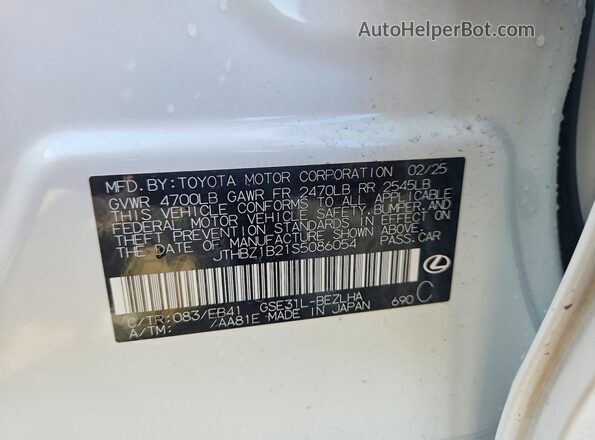 JTHBZ1B21S5086054 2025 LEXUS IS White 