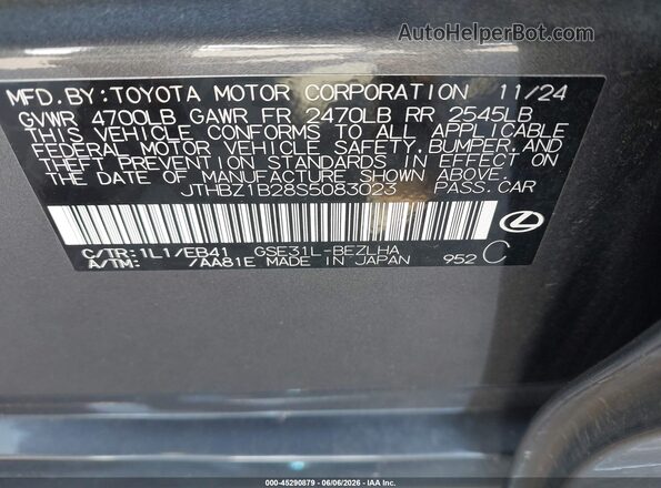 JTHBZ1B28S5083023 2025 LEXUS IS 350 Gray Շարժիչի բաժամունքի տեսք