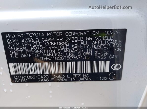 JTHBZ1B28T5096713 2026 LEXUS IS 350 White Вид підкапотного простору