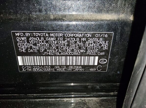 JTHBZ1BL6GA002883 2016 LEXUS GS Black 