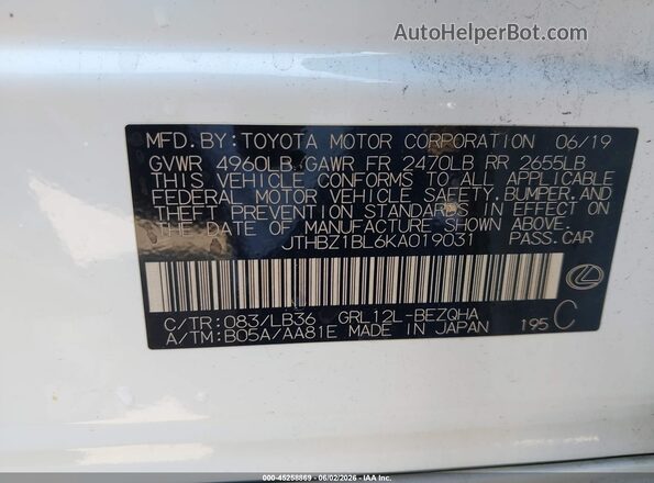 JTHBZ1BL6KA019031 2019 LEXUS GS 350 White Շարժիչի բաժամունքի տեսք