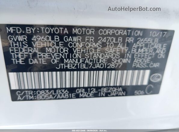 JTHBZ1BL7JA012877 2018 LEXUS GS 350 Белый Вид подкапотного пространства