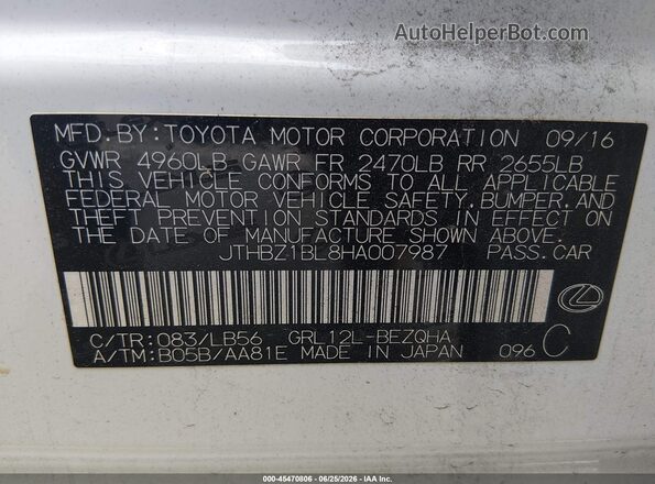 JTHBZ1BL8HA007987 2017 LEXUS GS 350 Белый Вид подкапотного пространства