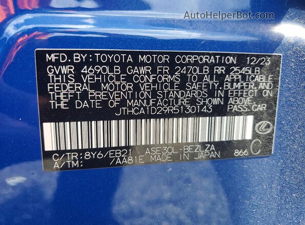 JTHCA1D29R5130143 2024 LEXUS IS Blue Vista de la etiqueta del VIN