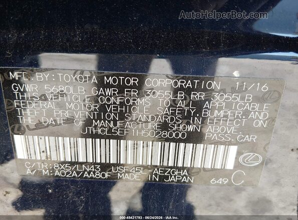 JTHCL5EF1H5028000 2017 LEXUS LS 460 Dark Blue Widok komory silnika