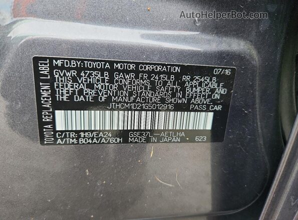 JTHCM1D21G5012916 2016 LEXUS IS Gray VIN sticker view