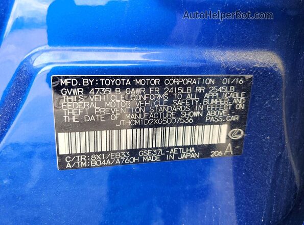 JTHCM1D2XG5007536 2016 LEXUS IS Blue 