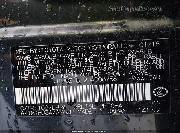 JTHCZ1BL2JA008756 2018 LEXUS GS 350 Gray Հետևի նստատեղերի տեսք