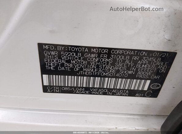JTHD51FF0M5014010 2021 LEXUS LS 500 White Vista del compartimento del motor